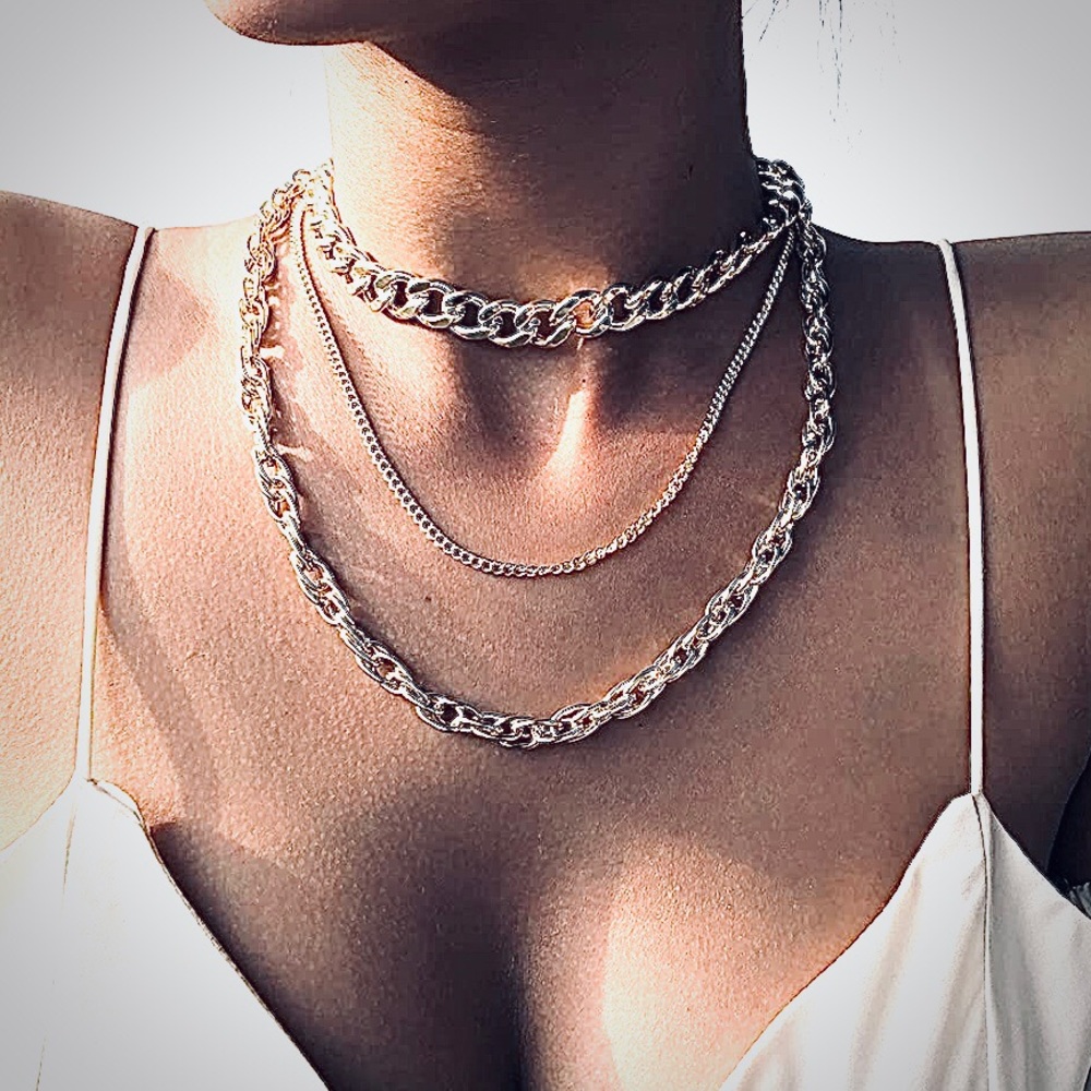 NWT Three Layer Boho Chic Silver Choker Necklace